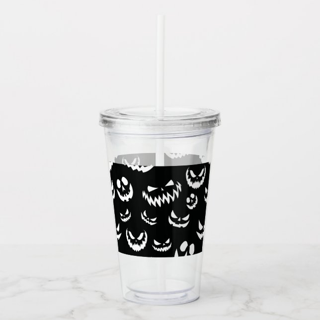 Verre En Acrylique Jack-o'-lantern face Citrouille noir et blanc (Devant)