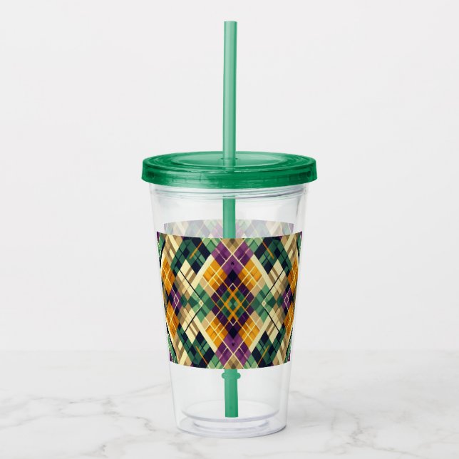 Verre En Acrylique Jacquard Mardi Gras jaune violet vert (Devant)