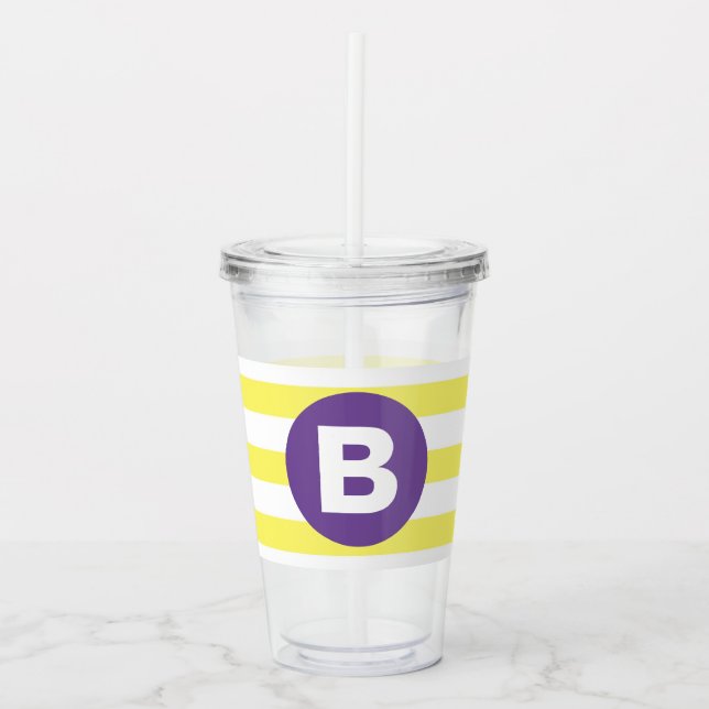 Verre En Acrylique Jaune Ensoleillé Rayé Monogramme Violet (Devant)