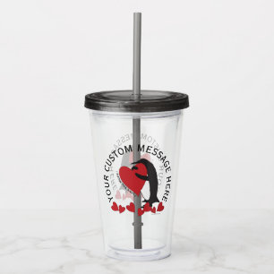 Verre En Acrylique Je t'aime plus ! Pingouin et cœur rouge