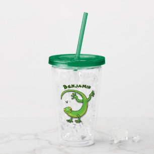 Verre En Acrylique Joli gecko vert salutations avec dessin animé