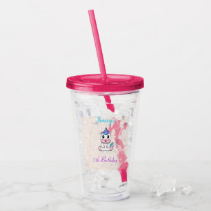 Verre En Acrylique Joli licorne blanc rose