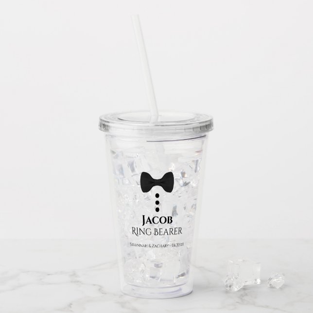 Verre En Acrylique Joli nœud papillon noir et boutons Anneau Porteur  (Devant glace)