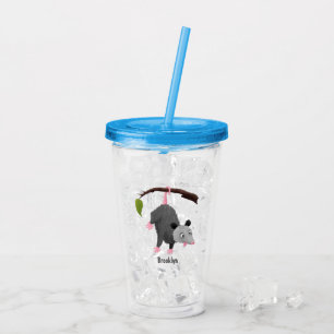 Verre En Acrylique Joli opossum accroché à la branche dessin animé