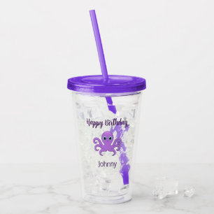 Verre En Acrylique Joli poulpe violet vert