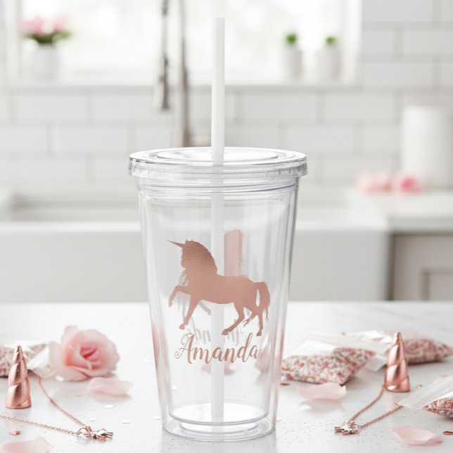 Verre En Acrylique Joli Rose Gold Unicorn Personnalisé Girly (Créateur téléchargé)