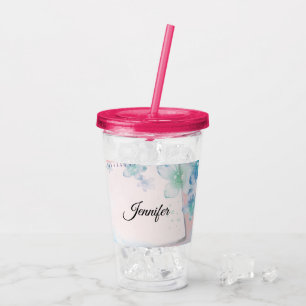 Verre En Acrylique Jolies fleurs bleues sur Arrière - plan rose