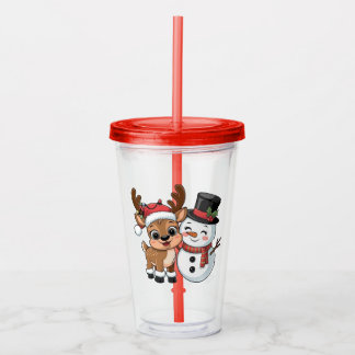 Verre En Acrylique Jolis rennes et bonhomme de neige de fêtes