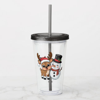 Verre En Acrylique Jolis rennes et bonhomme de neige de fêtes