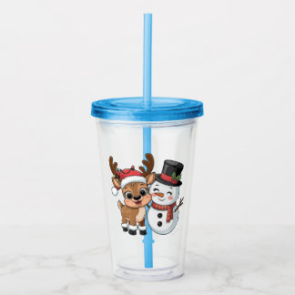 Verre En Acrylique Jolis rennes et bonhomme de neige de vacances