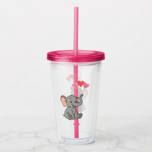 Verre En Acrylique Jour de la Saint-Valentin éléphant mignon