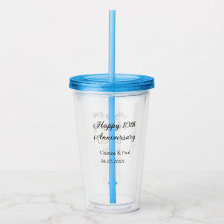 Verre En Acrylique Joyeux 10e anniversaire simple nom de mariage mini