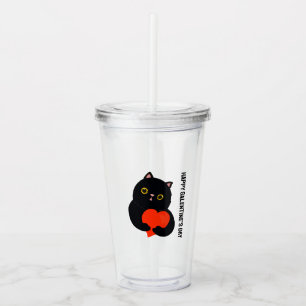 Verre En Acrylique Joyeux chaton noir de la Saint-Galentin donne un c