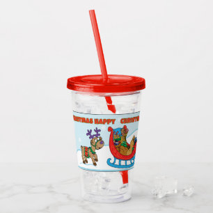 Verre En Acrylique Joyeux rennes de Noël Père Noël