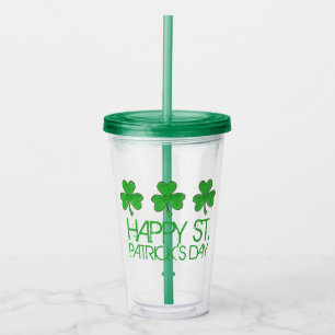 Verre En Acrylique Joyeux Saint Patrick's Day Clovers Shamrocks verts