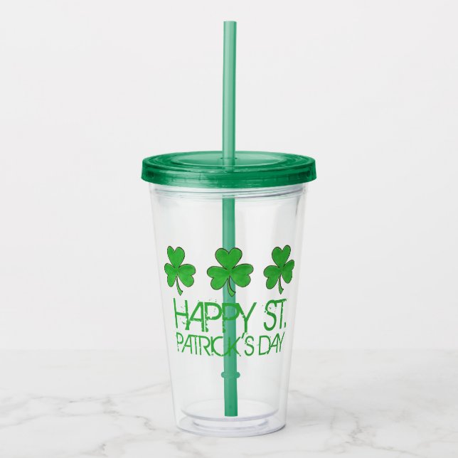 Verre En Acrylique Joyeux Saint Patrick's Day Clovers Shamrocks verts (Devant)