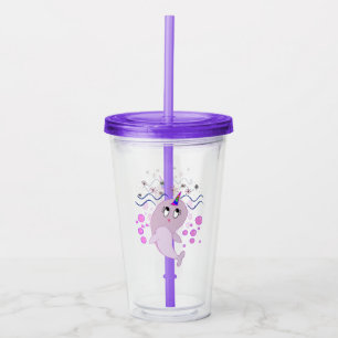 Verre En Acrylique Kawaii Narwhal avec les bulles et le klaxon