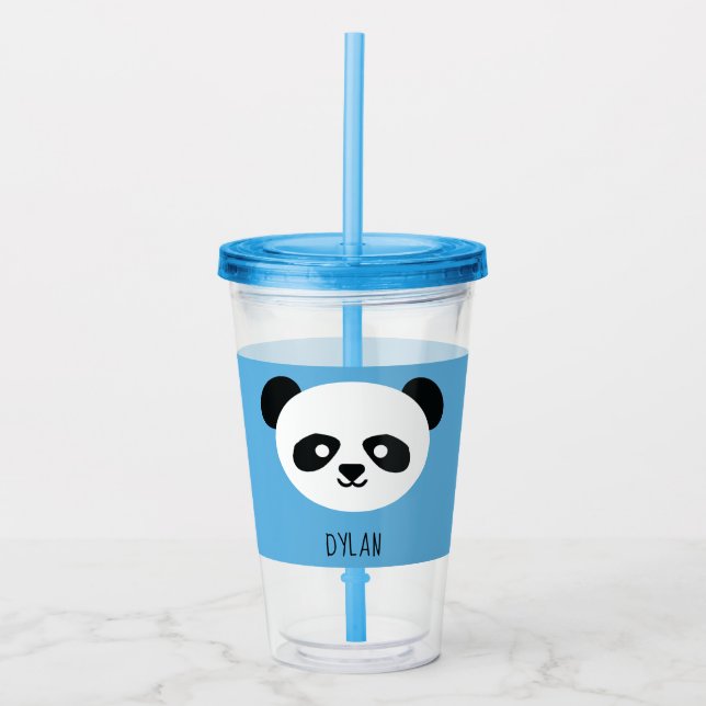 Verre En Acrylique Kawaii Panda Cute Kids Blue Personnalisé (Devant)