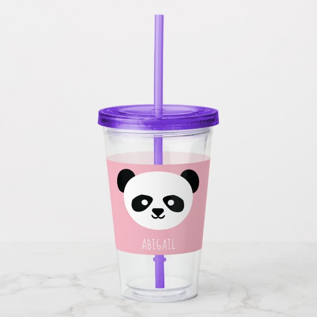 Verre En Acrylique Kawaii Panda Cute Kids Pink Personnalisé (Devant)