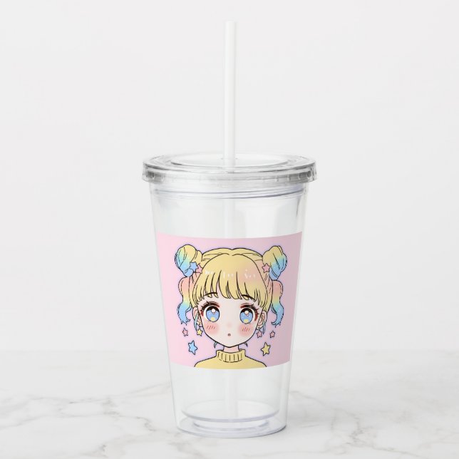 Verre En Acrylique Kawaii Pastel Star Girl Portrait (Devant)