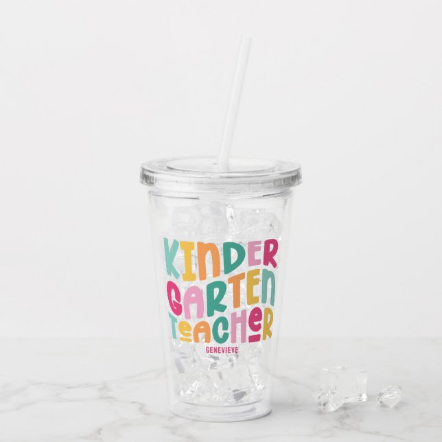 Verre En Acrylique Kindergarten Teacher | Colorful Typography (Dos glace)