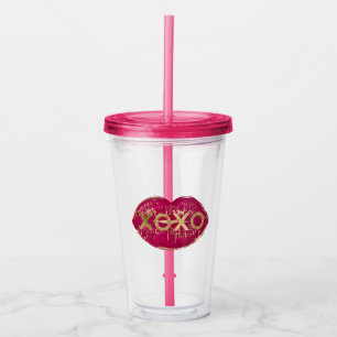 Verre En Acrylique Kiss Red Lips Gold Parties scintillant XOXO