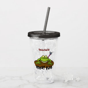 Verre En Acrylique La grenouille règle drôle dessin de grenouille ver