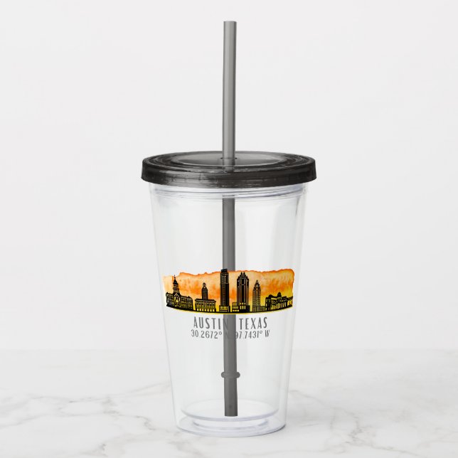 Verre En Acrylique Latitude de la skyline d'Austin  (Devant)