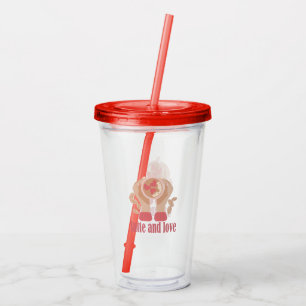 Verre En Acrylique Latte et coupe d'amour, mains et citation de café