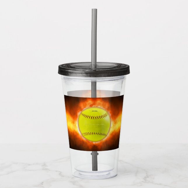 Verre En Acrylique Les flammes de balle rapide de softball jaune de S (Devant)