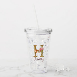 Verre En Acrylique Lettre de nom personnalisée H Rose rose blush feui