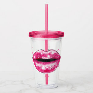 Verre En Acrylique Lèvres d'amour rose brillant personnalisées Tumble