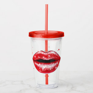 Verre En Acrylique Lèvres d'amour rouge brillant personnalisées Tumbl