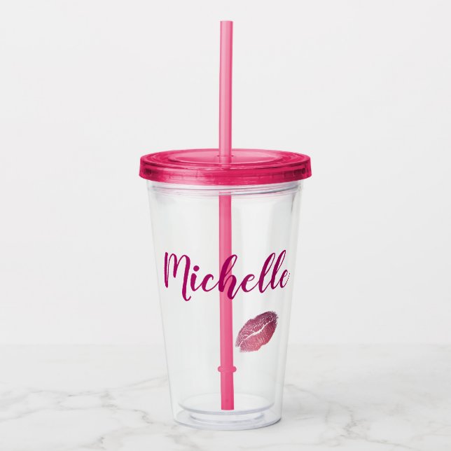 Verre En Acrylique Lèvres rose Fuchsia (Devant)