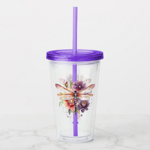 Verre En Acrylique Libellule Floral