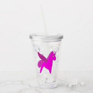 Verre En Acrylique Licorne fuchsia scintillante pégase pailleté