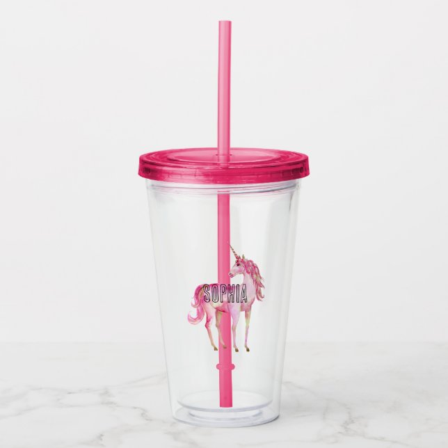 Verre En Acrylique Licorne Rose Féminine (Devant)