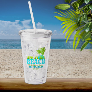 Verre En Acrylique Life at The Beach Cool Aqua Lime Personalized