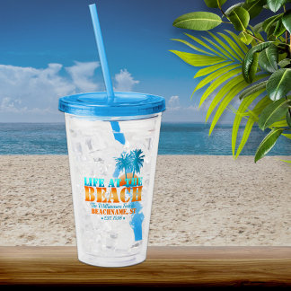 Verre En Acrylique Life at The Beach Cool Blue/Orange Personalized