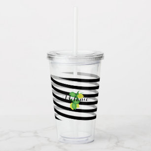 Verre En Acrylique Limon Limoncillo Ruban Rayures Monogramme