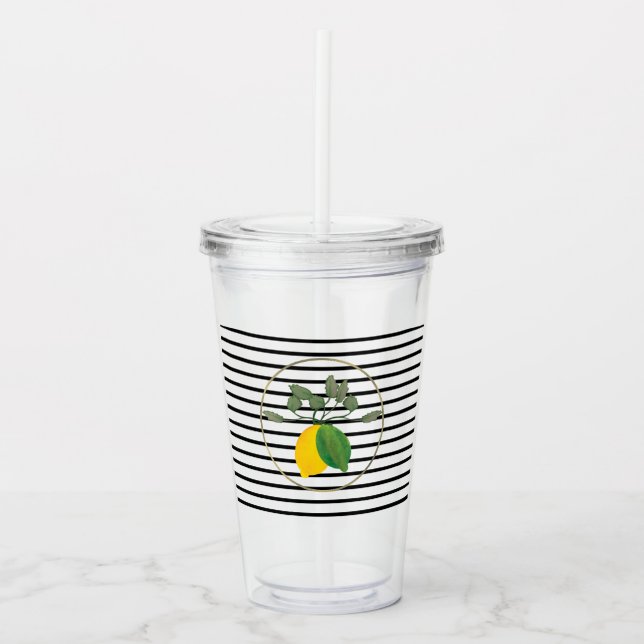 Verre En Acrylique Limoncillo rayures citron vert moderne monogramme (Devant)