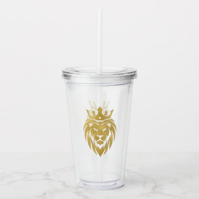 Verre En Acrylique Lion Avec Couronne - Style Or 3 (Devant)