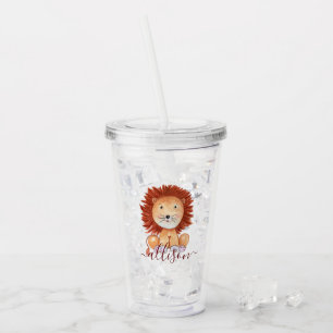 Verre En Acrylique Lion mignon dessiné à la main personnalisé pour le