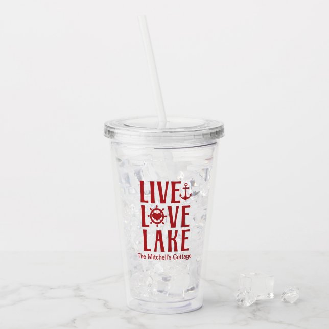 Verre En Acrylique Live Love Lake - Jour des Valentines nautiques (Devant glace)
