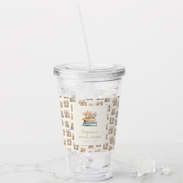 Verre En Acrylique Livres Fleur Sauvage Fête de Fiançailles (Wildflower Books Bridal Shower Acrylic Tumbler by Painted Paperie
)
