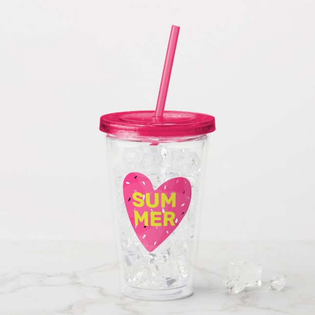 Verre En Acrylique Logo Cœur Graines de Pastèque Rose Amour Été (Dos glace)