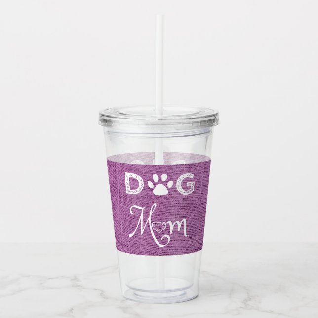 Verre En Acrylique Magenta Burlap Chien Maman Tumbler Acrylique (Devant)
