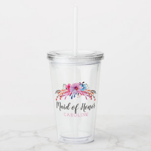 Verre En Acrylique Maid Of Honor Floral Personnalisé