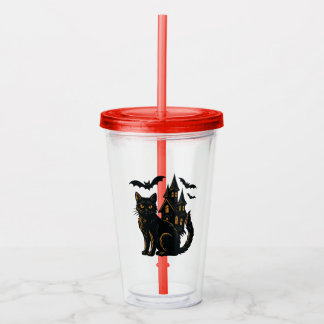 Verre En Acrylique Maison hantée et chat noir