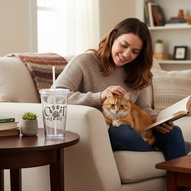 Verre En Acrylique Maman chat empreinte de patte  (Créateur téléchargé)